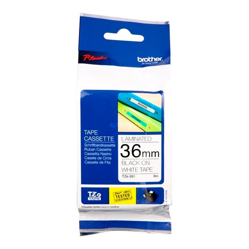 Cinta Brother TZeS261 Laminada Blanco sobre negro